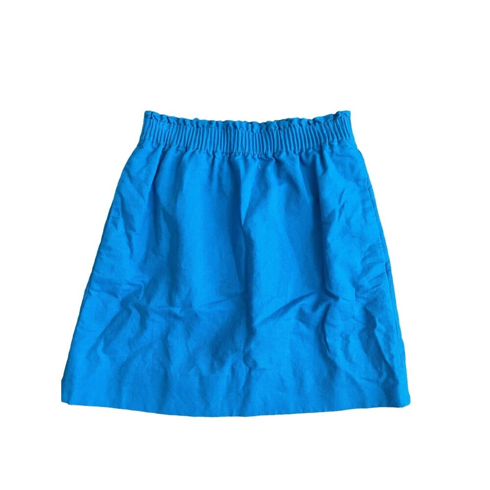 J.CREW Sidewalk City‎ Skirt Blue Linen Pull On Mini Knit Pockets Sz 00 #41575